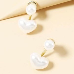 Imitation Pearl Love Heart Shaped Ear Jacket Decor Stud Earrings